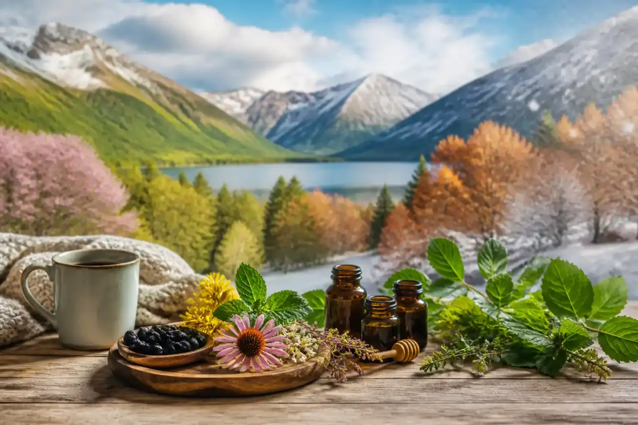 Salle lumineuse et apaisante évoquant un rituel de bien-être naturel au fil des saisons