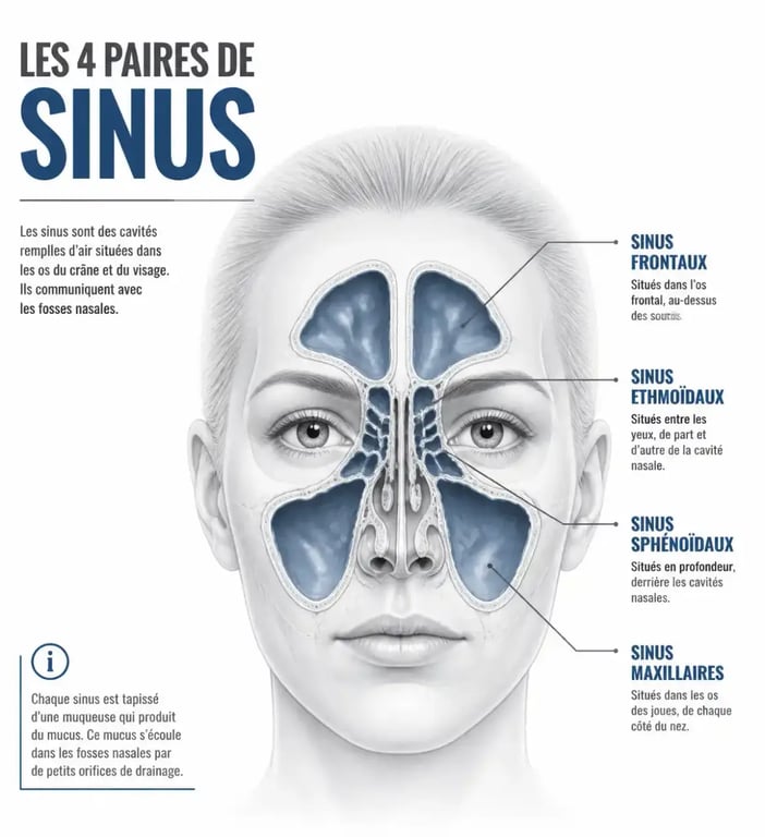 Schéma des sinus pour comprendre le traitement naturel pour la sinusite