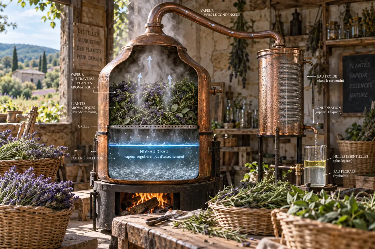 Distiller des huiles essentielles : pourquoi le niveau d’eau conditionne toute la récolte