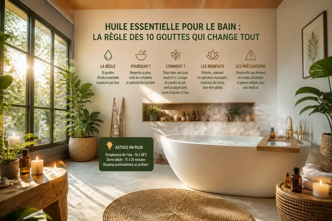 Huile essentielle pour le bain : la règle des 10 gouttes qui change tout