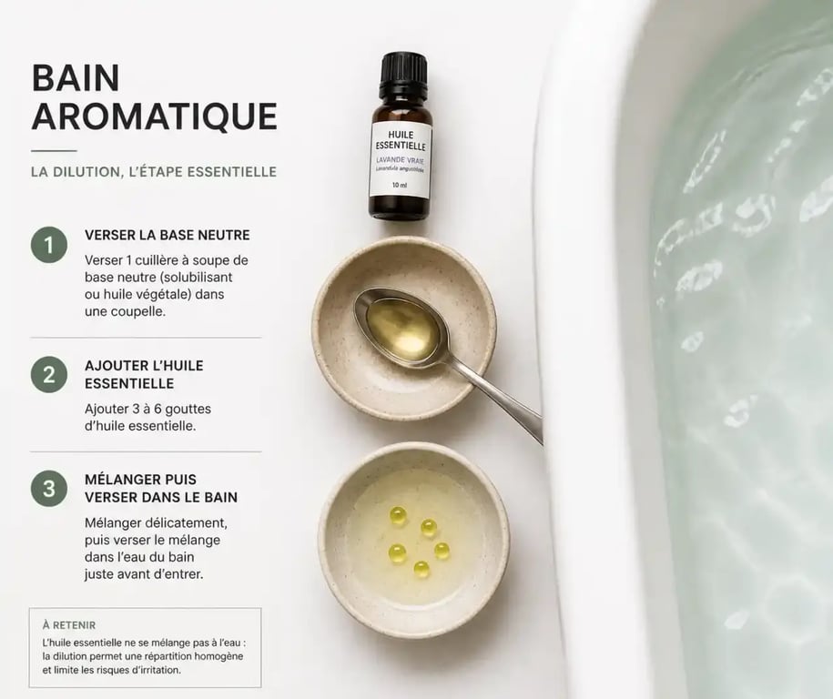 Préparation d'une huile essentielle pour le bain diluée avant utilisation