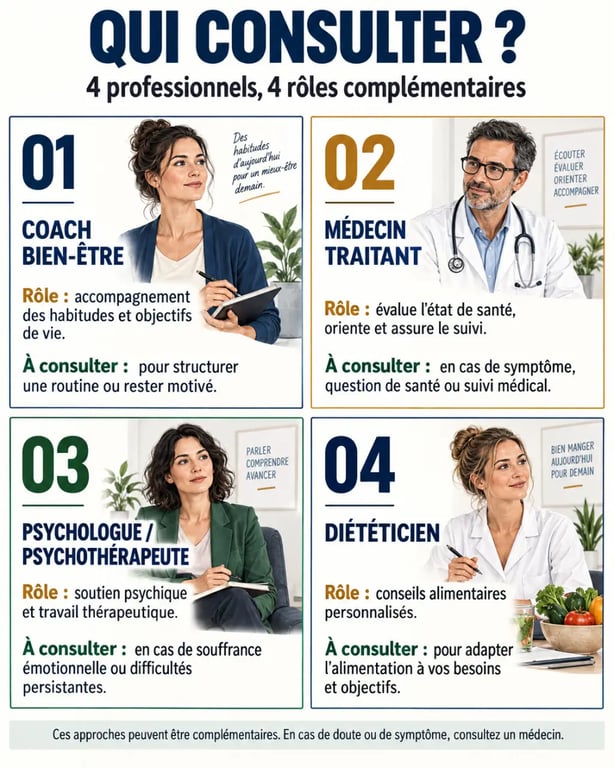 Coach bien-être et professionnels de santé : comparaison des rôles et limites